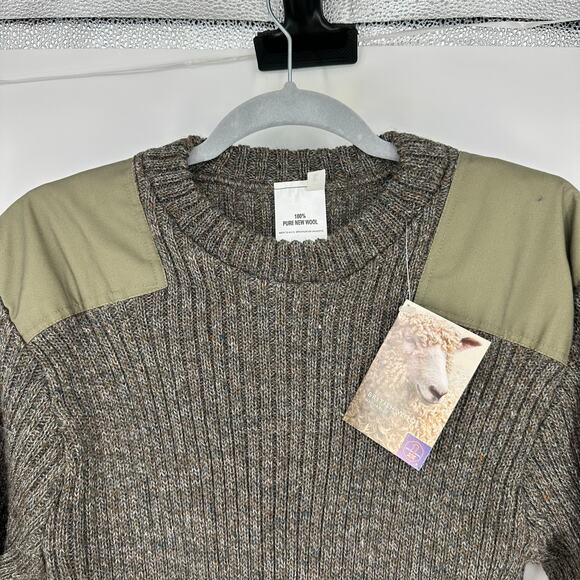 British Wool Mens L Pure Wool Sweater Slim Fit Green Ribbed Knit Crew Neck - Picture 3 of 12